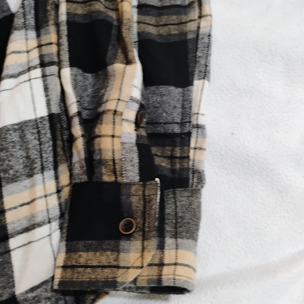 Men's Plaid Button Down Shirt in Black, White, and Tan - Picture 3 of 8